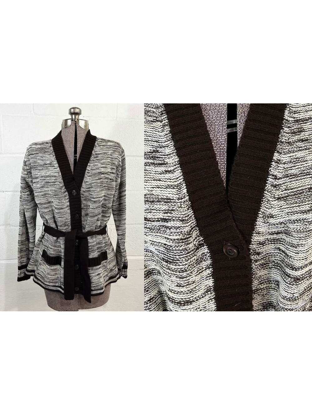 70s Space Dyed Cardigan Belted Acrylic Knit Large/XL